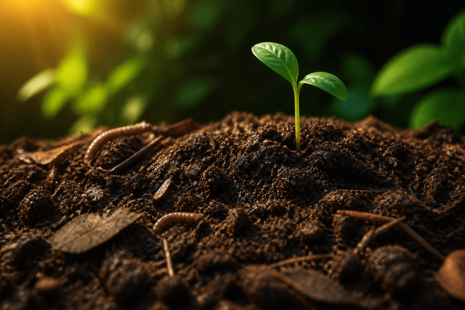 Close-up of rich soil with a young sprout